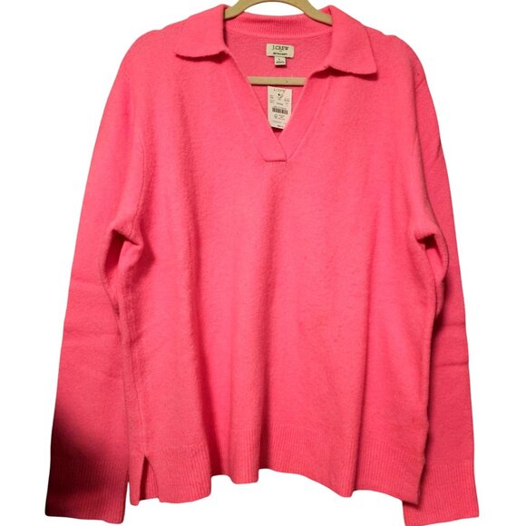 J.Crew Pink V-Neck Sweater L Extra-Soft Wool Blend Long Sleeve - Picture 1 of 11